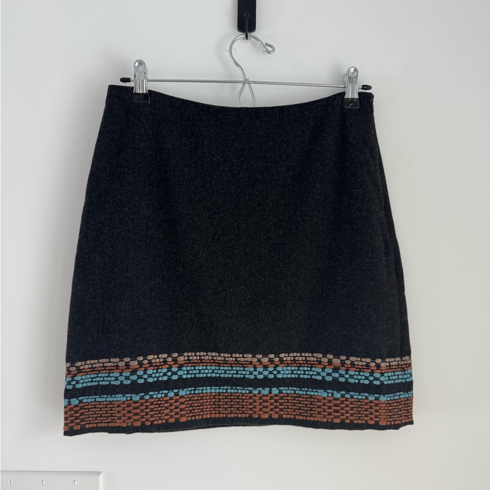 BODEN Women’s Gray Wool Blend Embroidered A‎ Line Skirt Lined Side Zip Size 4P